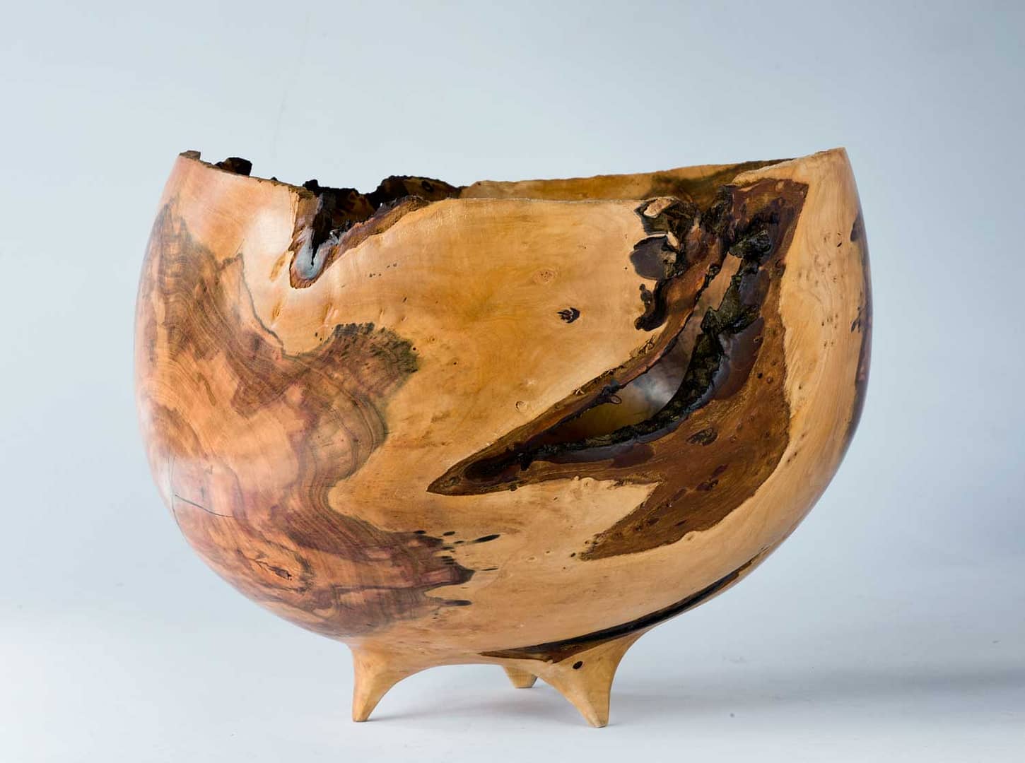 Three Legged Oak Wooden Bowl