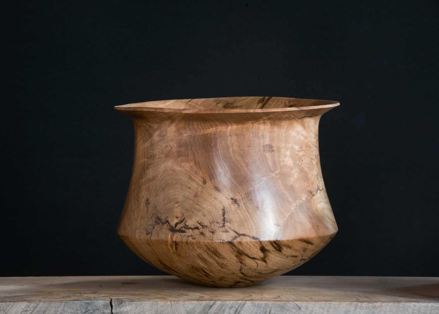 Turned-Wooden-Vessel-No706 Turned Taraire bowl showcasing spalting and intricate wood figure