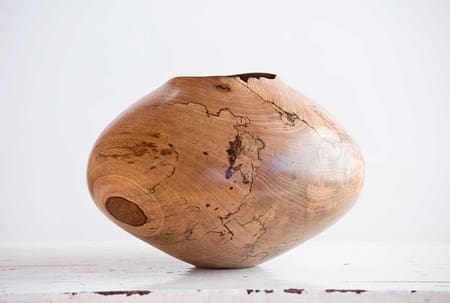 Taraire wood vessel with elegant form and striking spalting throughout the surface.